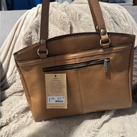 Patricia Nash Poppy tote bag women's tan leather Tooled Seashell Frame new $289 - Picture 8 of 16